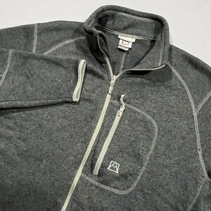 Avalanche Full Zip Fleece Jacket Heathered Knit Chest Pocket Gray Mens XXL